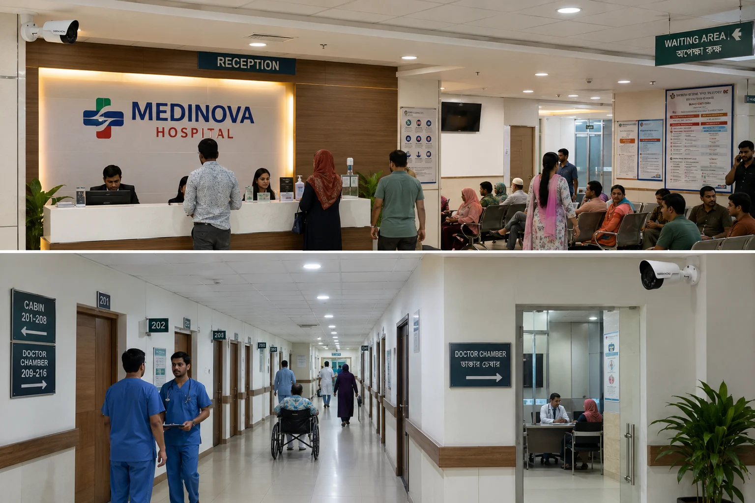 Nirikhon security camera installed in a hospital corridor near the doctor chamber and reception desk